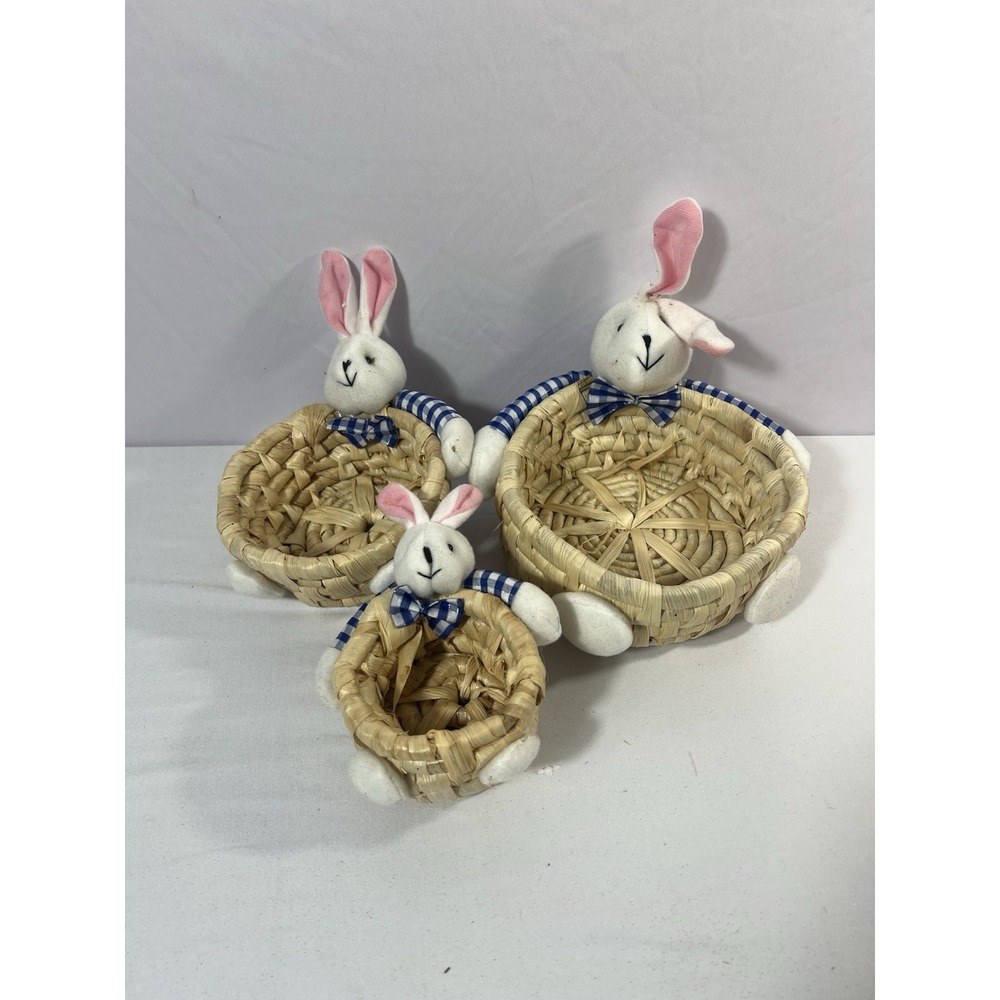 Blue Rabbit‎ Straw Corn Husk Storage Basket Ornament Candy Sundries